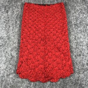 Donna Karan Skirt Womens P Red Floral Lace Ruffle Lined Pencil Party Cocktail